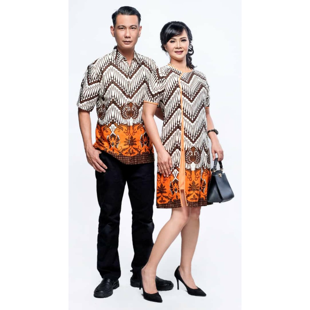 Batik couple modern keluarga terbaru 2021 anak murah kopel cople kople sarimbit lorita putih orange