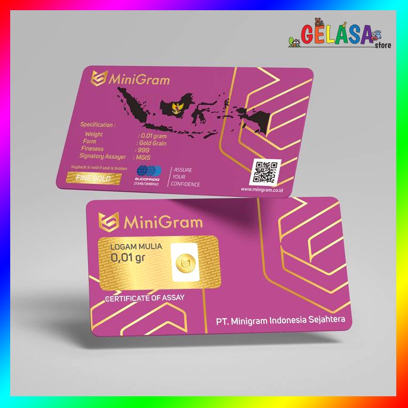 Gelasa Distributor Agen Resmi MINIGRAM Logam Mulia Emas Murni 24k Sertifikat Resmi 0,01 gram