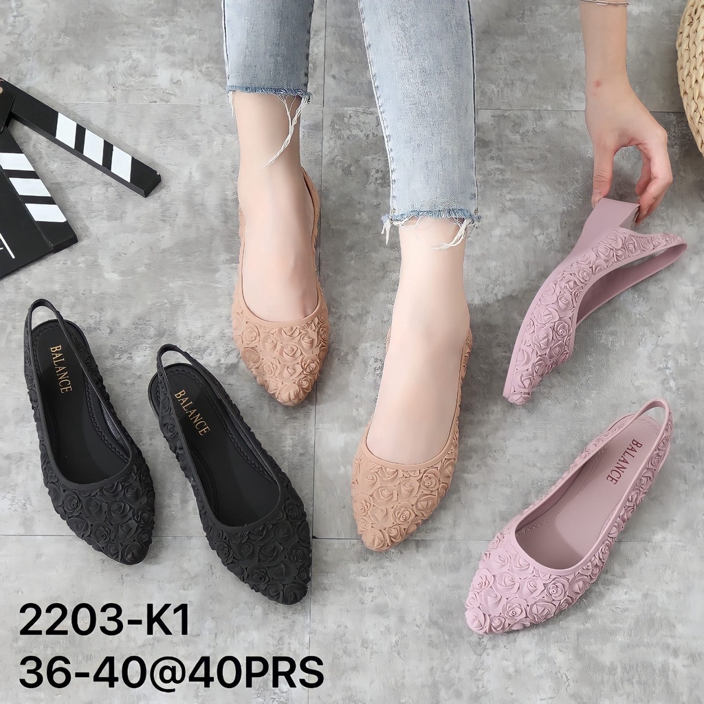 (COD) Sepatu Wedges Jelly Import Wanita Motif Rose Ukir Balance 2203 K1