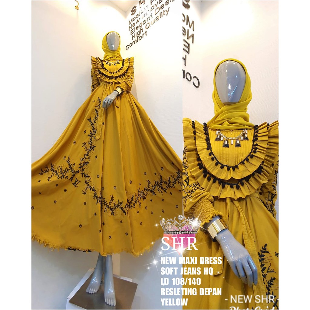 " NEW " MAXI DRESS UNDAK JEANS BORDIR SHR ORI 100%