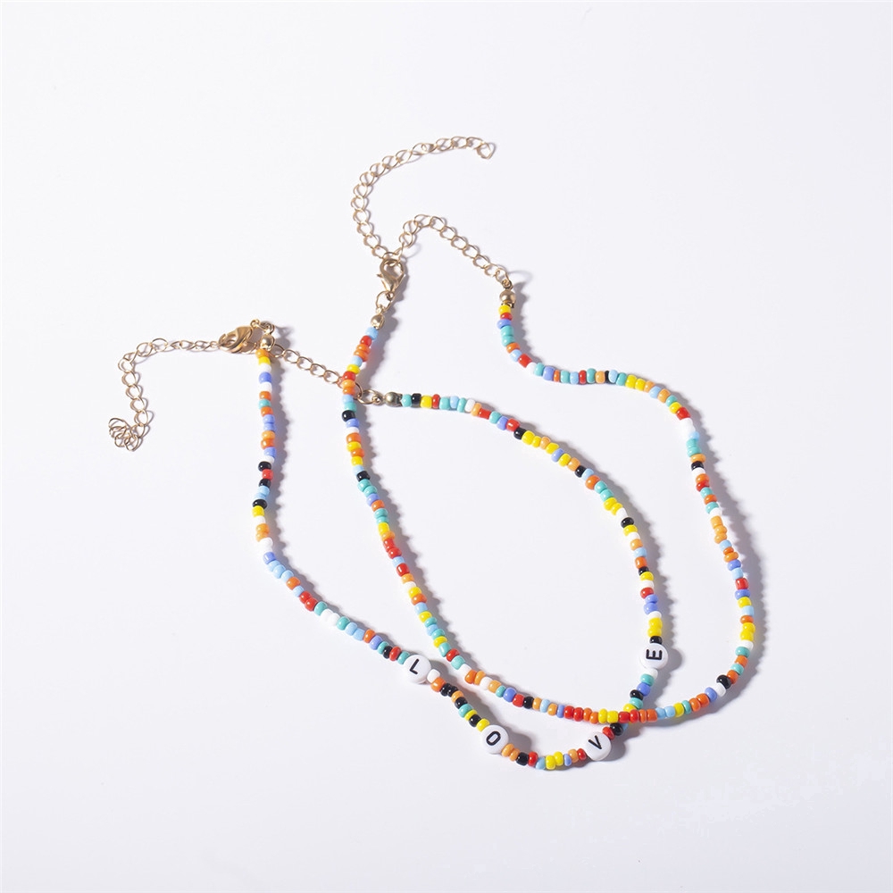 【COD Tangding】2pcs/set Colorful Double Lines Chain Choker Handmade Korea Fashion Necklace Bohemian Style