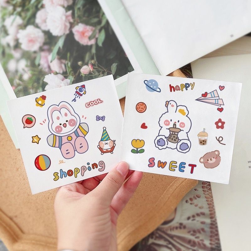 Nana STICKER TUMBLE BOTTLE LUCU ASHETIC KAWAII BUNNY BEAR 1 LEMBAR