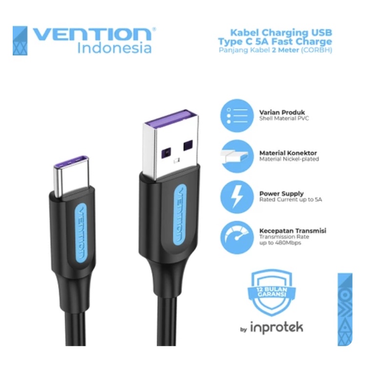 [0.25M] Vention Kabel USB to USB Type C Fast Charging 5A - Tipe COR