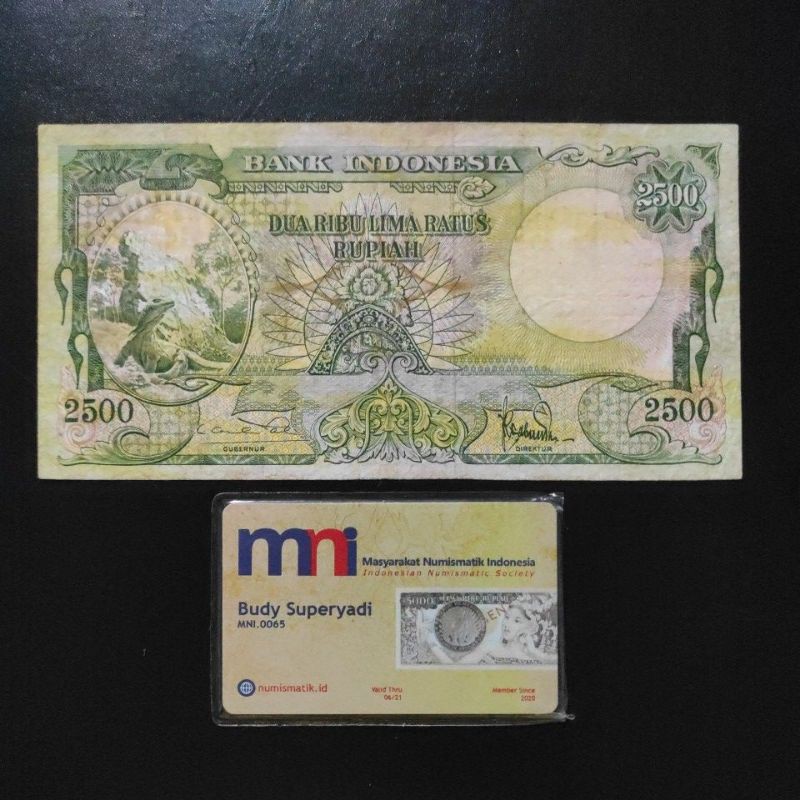 Uang Kertas Kuno Indonesia Rp 2500 1957 Komodo Seri Hewan