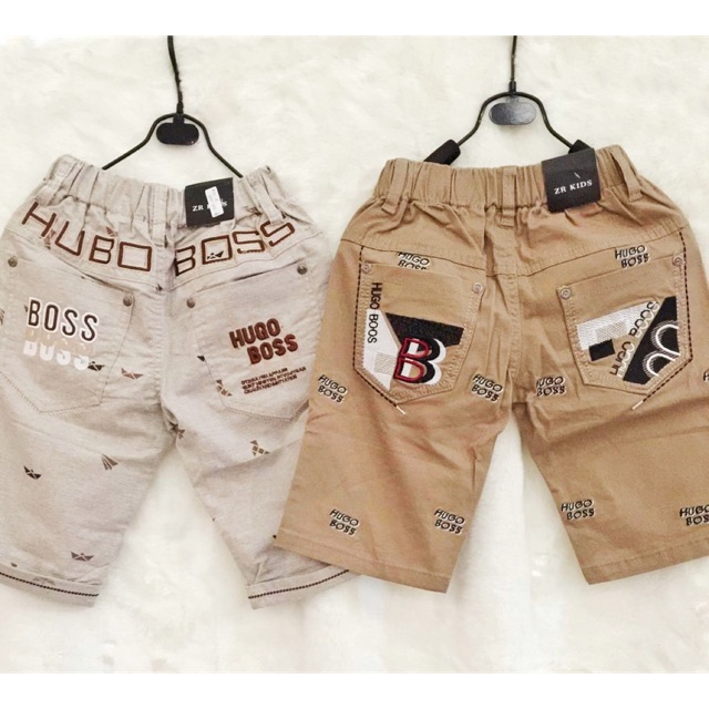 Celana Pendek Anak Laki-Laki Cowo Import Coklat Krem Hugo Boss