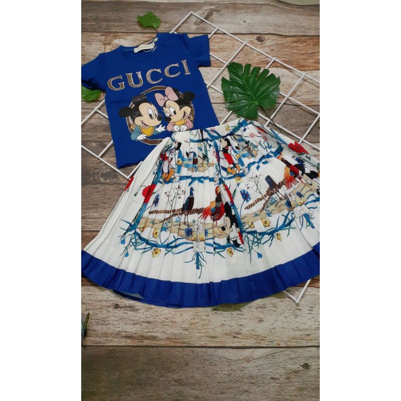 Setelan rok anak gucci mickey import premium rok plisket