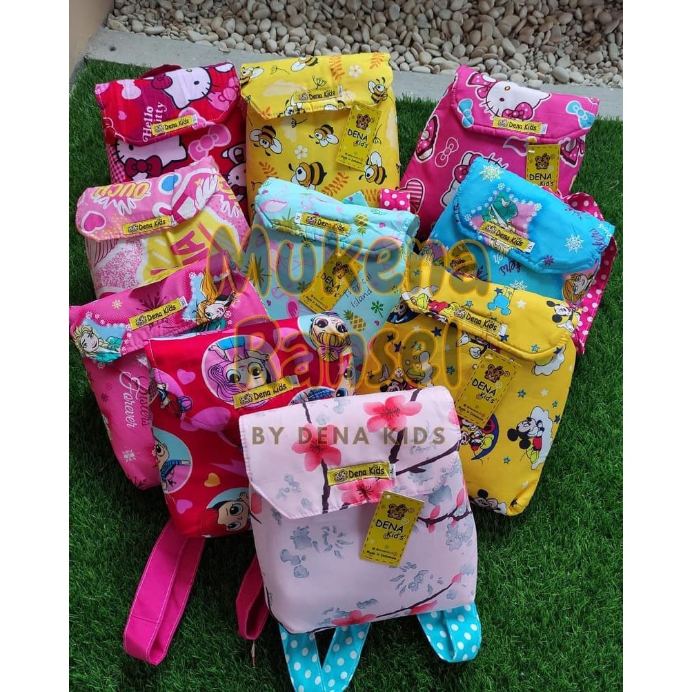 Mukena Anak 3 IN 1 Ada Sajadah Dan Ransel Usia 3 4 5 6 7 8 Tahun Bahan Katun Clodia Motif Kartun-1