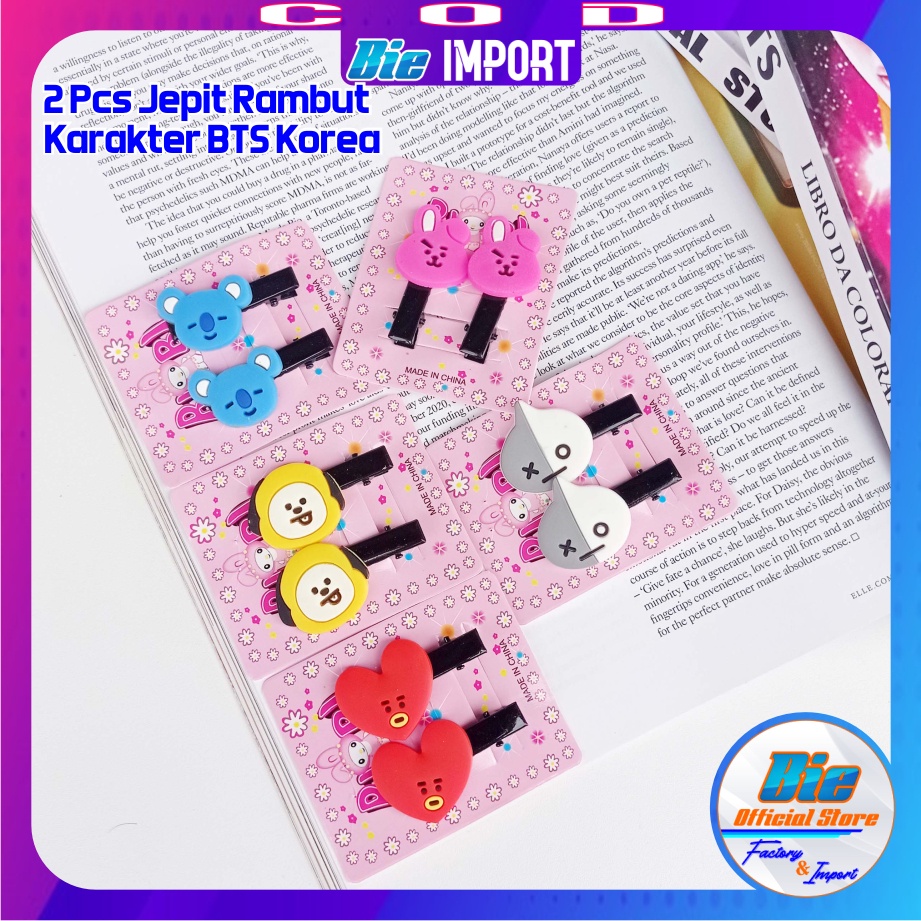 2 Pcs Jepit Rambut Karakter BTS Impor Best Seller