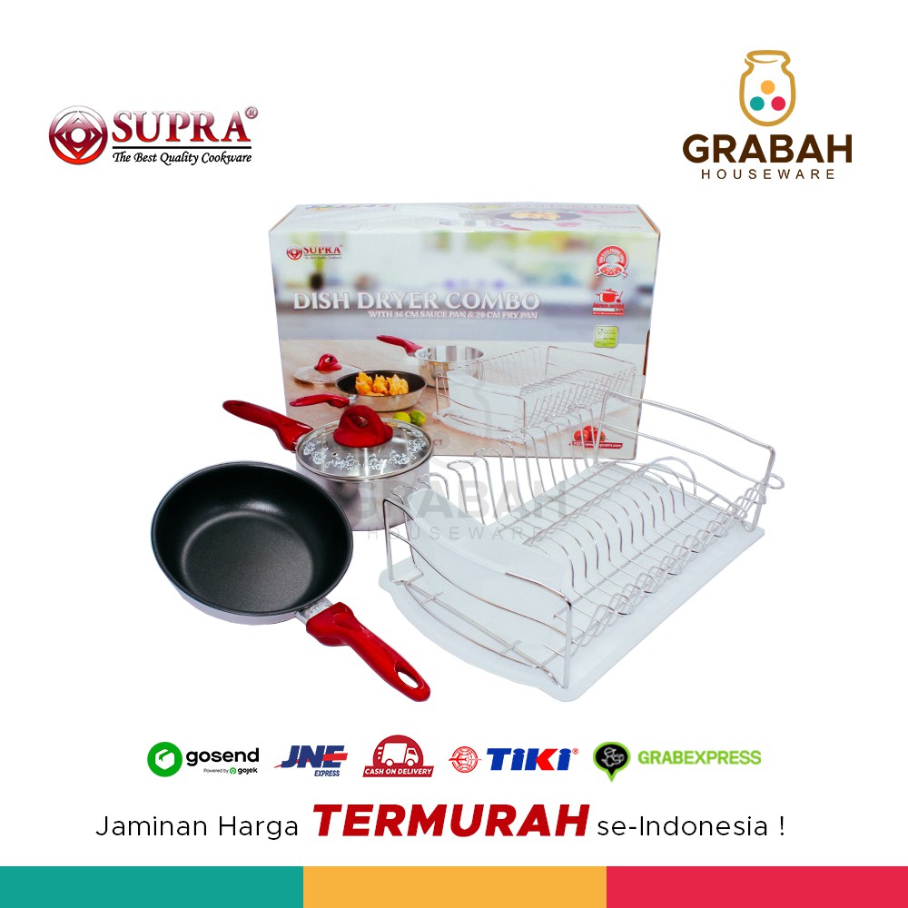 Supra Paket Rak Piring Wajan Panci Susu Stainless Steel Dish Dryer Combo With Sauce Pan & Fry Pan