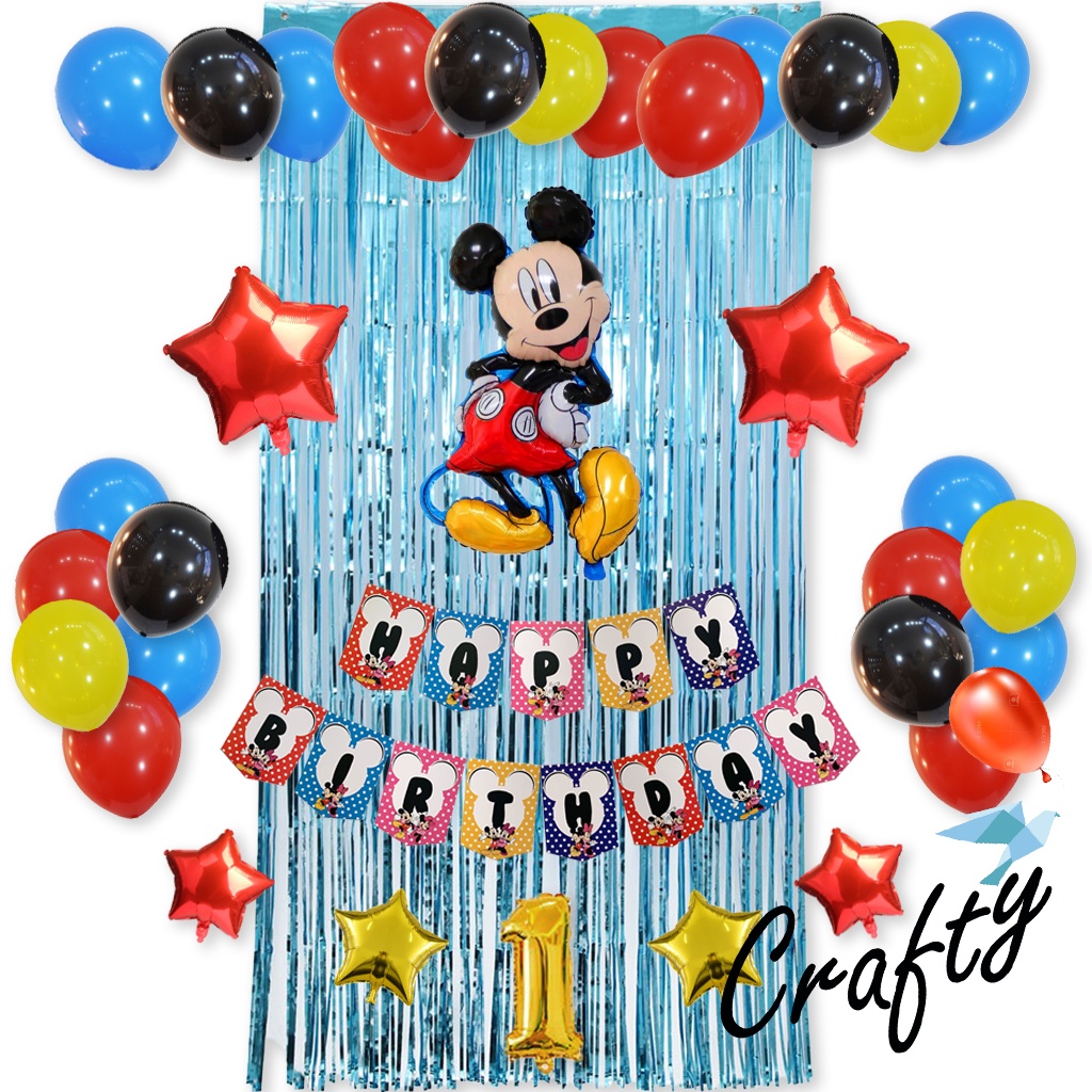 [PAKET] Set Ulang Tahun Anak BANNER ELEGANT MICKEY/MINNIE Dekorasi Balon Hiasan Pesta
