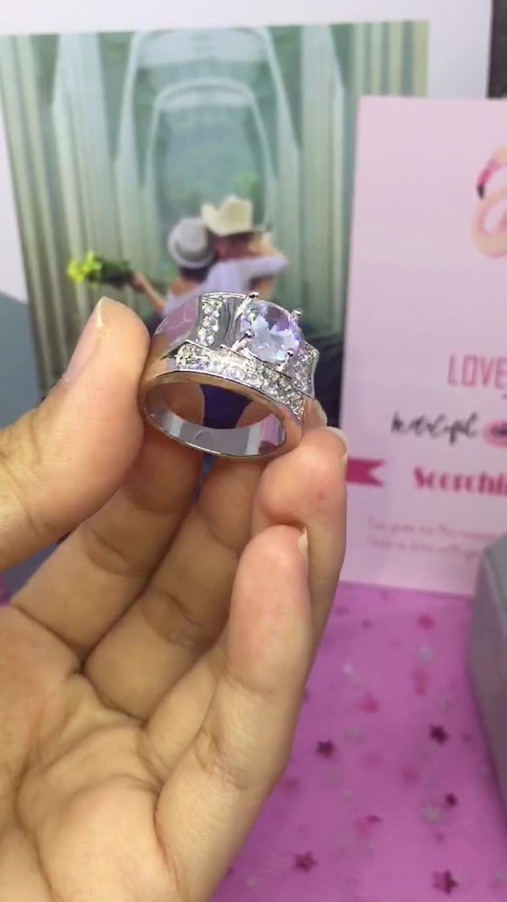 Cincin Cowok Lapis Emas Putih Berlian  Imitasi  Pria Batu 