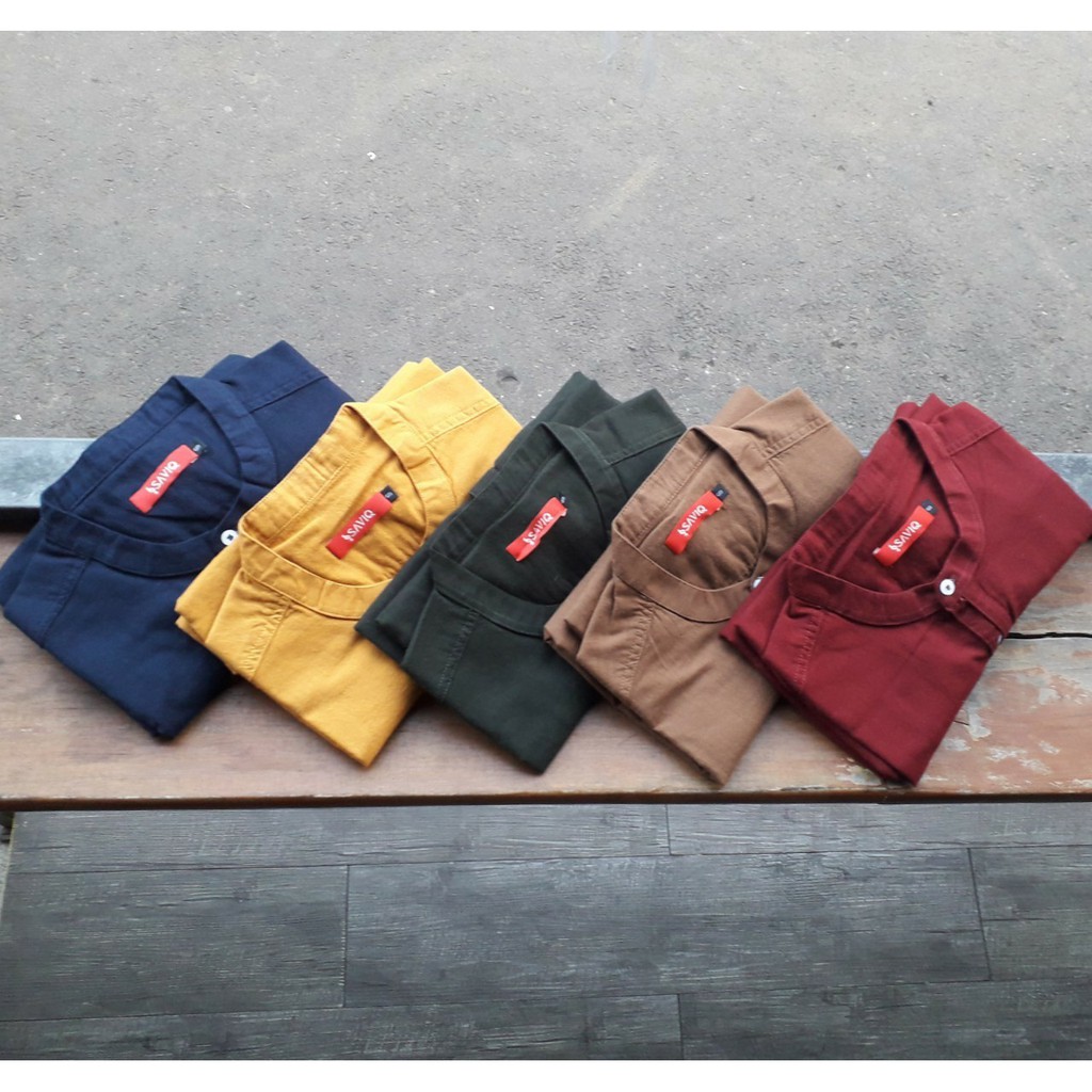 SAVIQ kurta lengan pendek baju muslim linen pria koko pakistan warna hijau army kode KQS3004