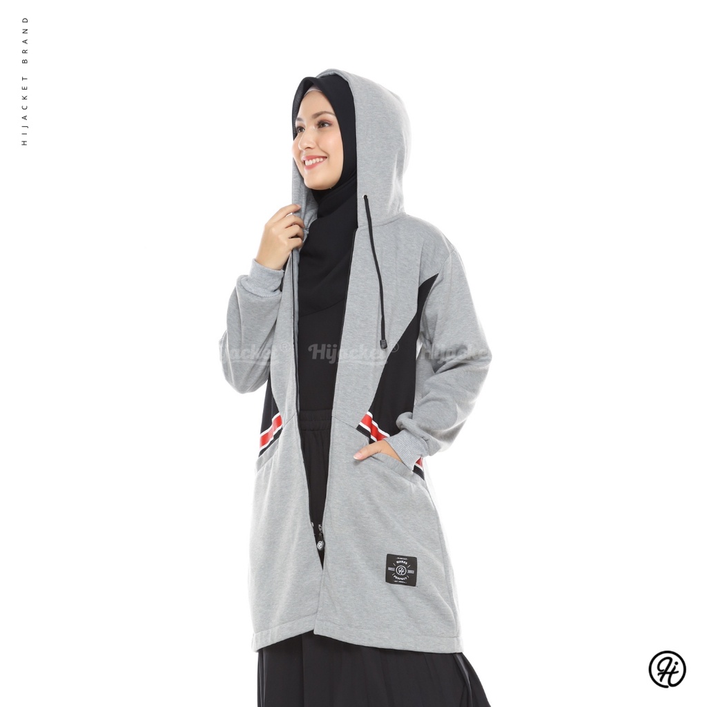 HIJACKET RIHANA | HIJAKET JAKET HIJAB MUSLIMAH PANJANG WANITA SYARI-Grey
