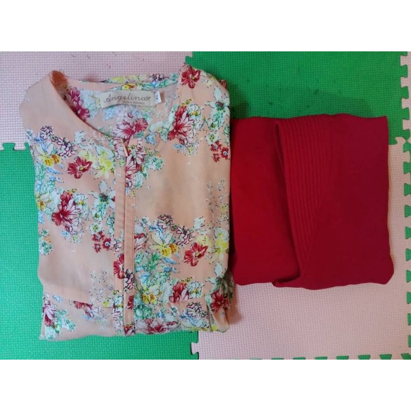 PL Atelier Angelina Sabrina Dress Flowery Peach XS + Kirana khimar Deep Red M