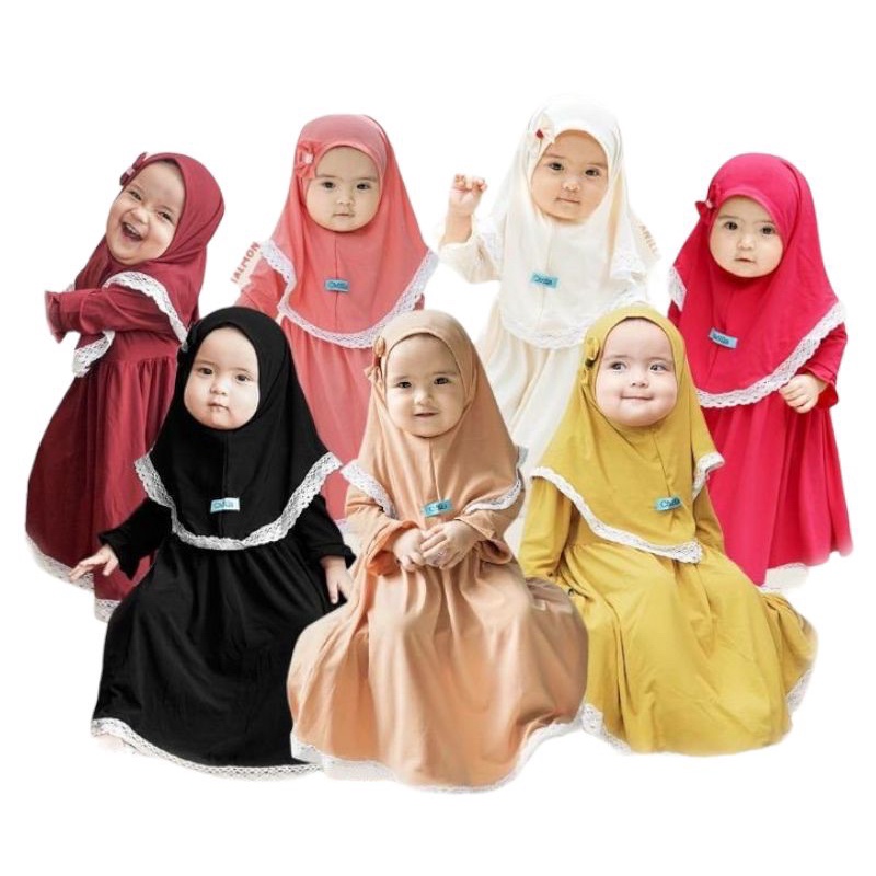 Gamis bayi newborn  - 18 bulan / Gamis anak perempuan  free jilbab murah / gamis pita Zahra murah