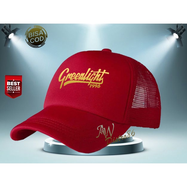 PROMO Topi Distro Greenlight 1996 Text Gold Premuim Quality Topi Trucker Keren Murah Banyak Di Cari Cowok &amp; Cewek Topi Kata Kata Sablon