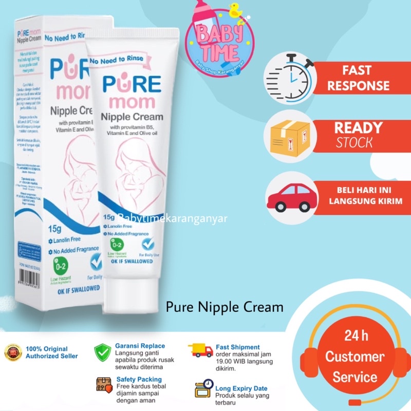 PURE MOM BB Nipple Cream 15g Krim Puting / Pure Kids / Pure BB Baby