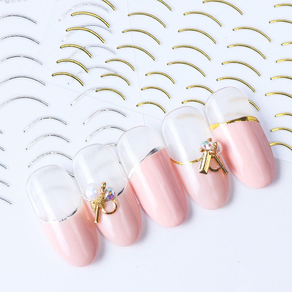 PINEAPPLE Foil Accessory Nail Sticker DIY Stripe Lines Design Nail Decals 3D Nail Decoration Metal Curve Adhesive Rose Gold