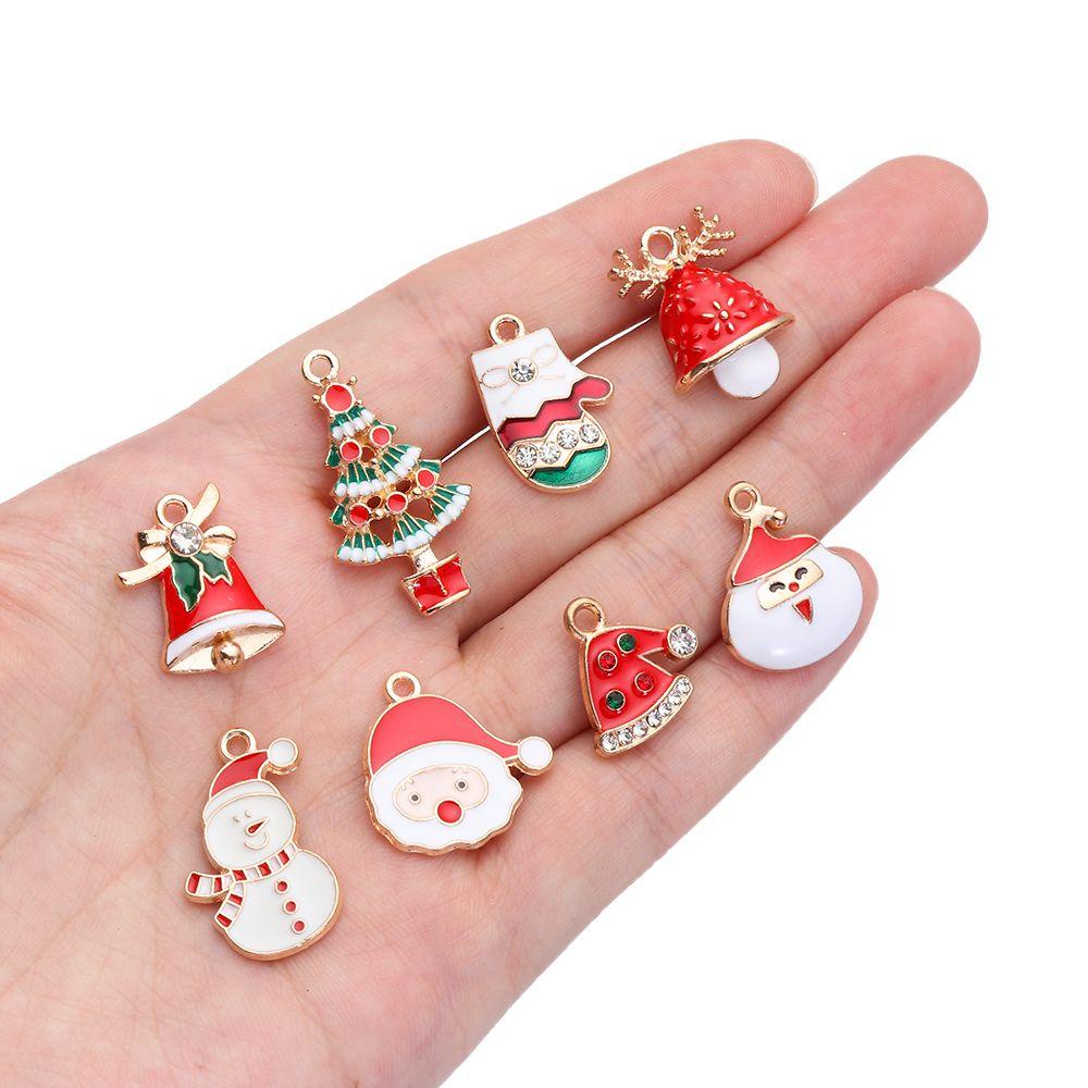 Lily 10pcs/lot Enamel Charms DIY Kerajinan Anting Gelang Santa Claus Liontin