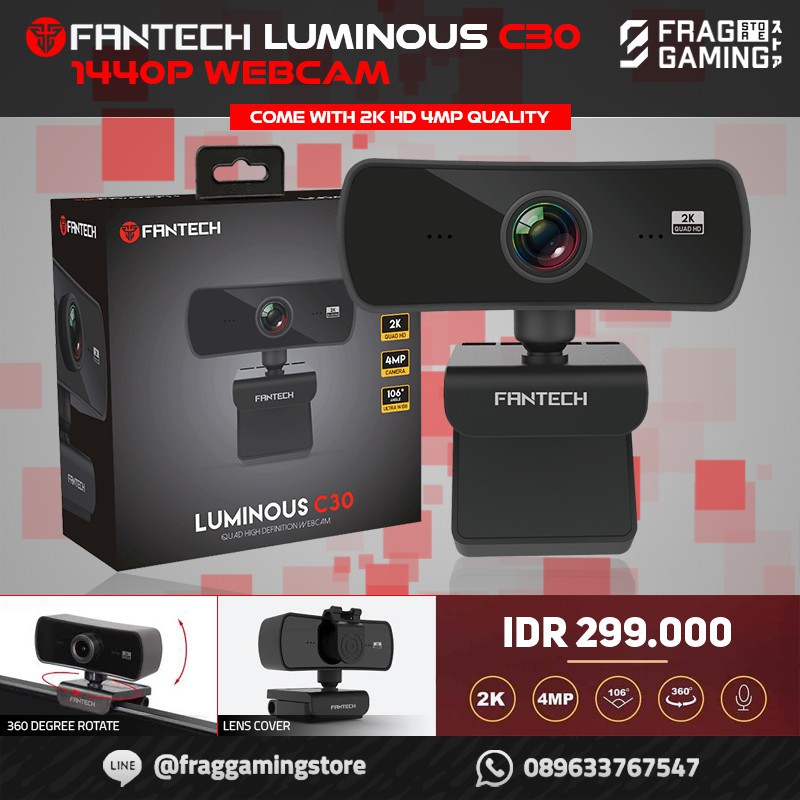 PC CAMERA 4MEGAPIXEL HD1440 WEBCAME ZOOM 2K FANTECH LUMINOUS 30C