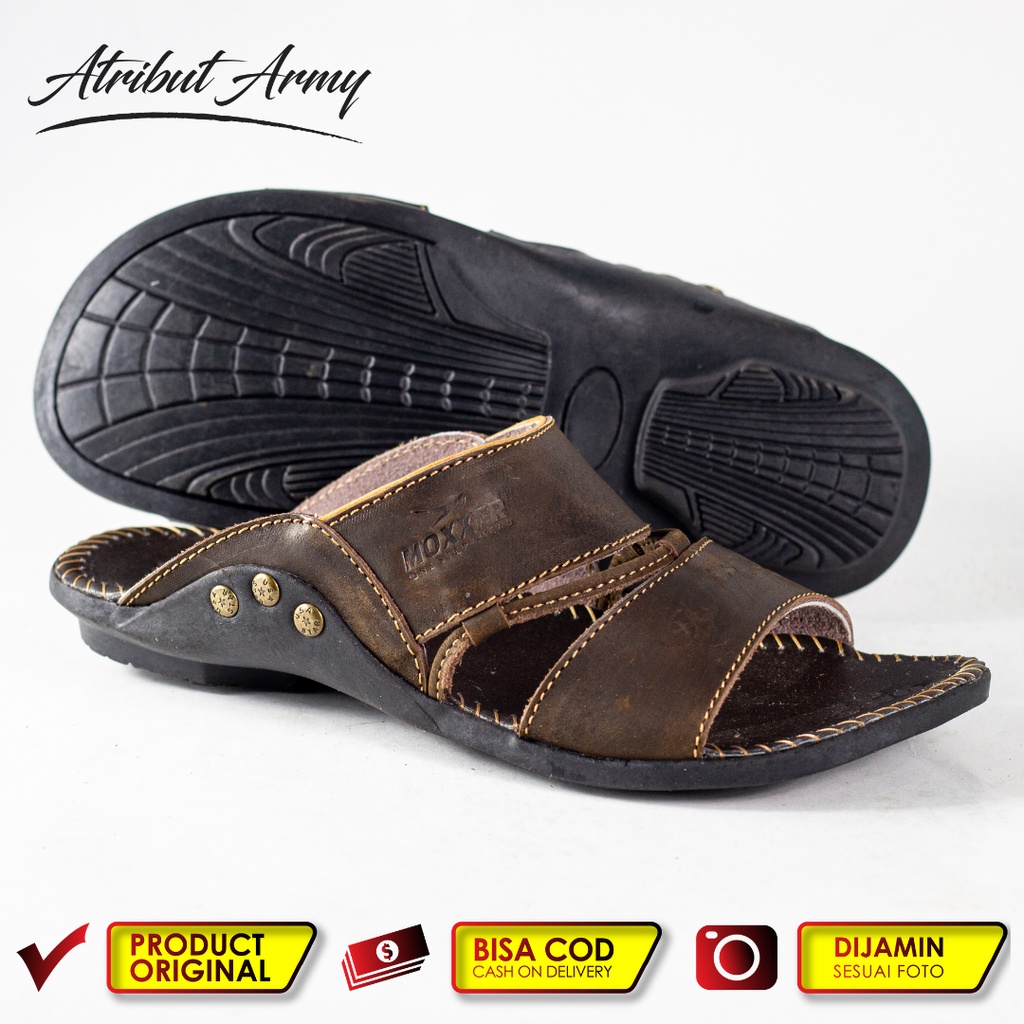 SANDAL KULIT ASLI BAN 2 TALI MOXXER SLOP KULIT ASLI PRIA SLIP ON SELOP TERBARU - SM03