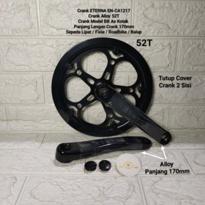 Crank 52T Piringan 52 T Alloy ETERNA EN-CA1217 Square BB As Kotak Gear Depan Sepeda Lipat Roadbike B