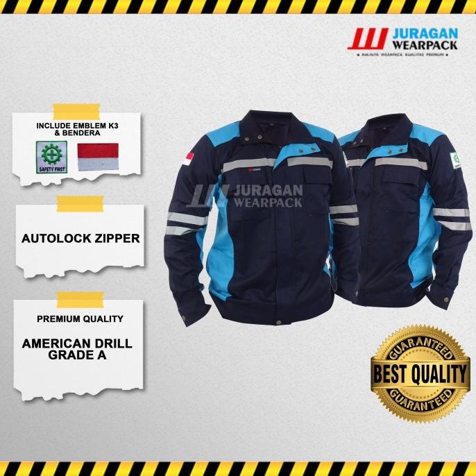 WEARPACK KERJA WARNA BIRU TOSCA KOMBINASI BIRU NAVY