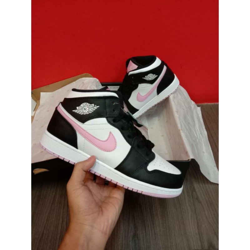 SEPATU NIKE AIR JORDAN 1 MID WHITE BLACK LIGHT ARTIC PINK PK GOD QUALITY