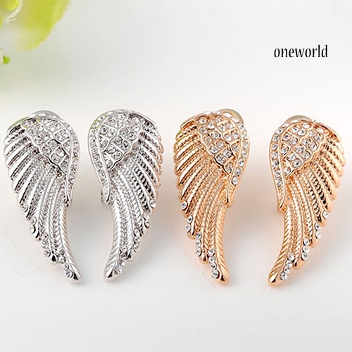 OW@ Women's 9K Gold Plated Angel Wings Crystal Ear Studs Luxury Earrings Jewelry