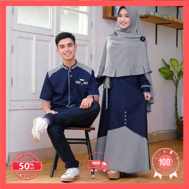 SAMAWA COUPLE MIKELA/ COUPLE GAMIS BRUKAT TILE DAN KEMEJA MOSCREPE/ COUPLE GAMIS PESTA/ COUPLE KONDA