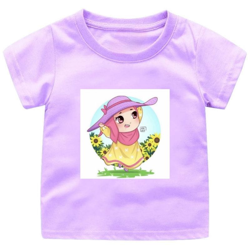 Baju kaos anak cewek viral 1-12Tahun motif hijab topi/pakaian anak perempuan kekinian