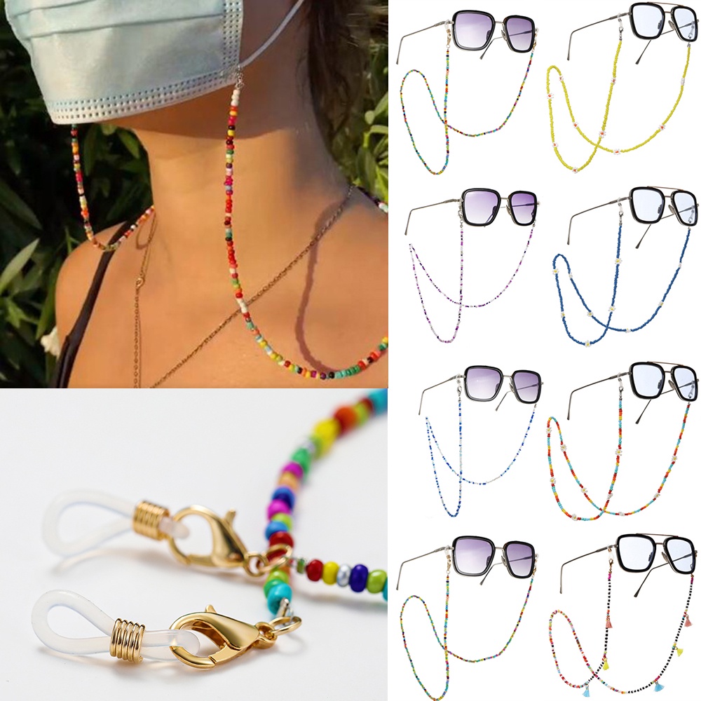 Fashion Rice Bead Mask Glasses Dual-use Lanyard Gold Anti-lost Earphone Mask Chain Glasses Chain Sweet Heart Jewelry