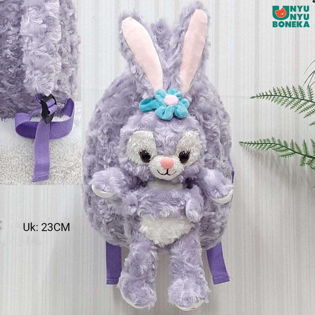 tas ransel + boneka ungu stella lou rabbit kelinci animal bahan lembut