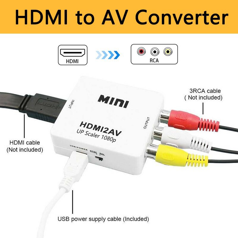 HDMI to AV RCA VGA Video TV Converter Adapter HDMI2AV Output PC Proyektor 1080p