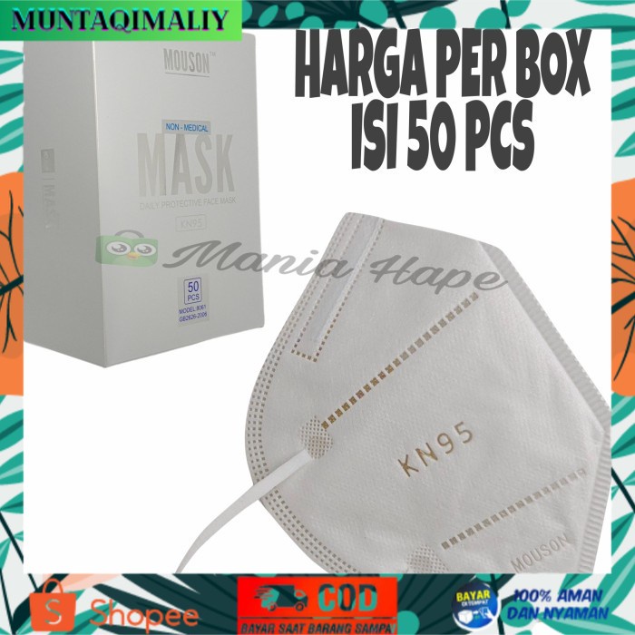 [TERBARU] MASKER KN95 5PLY EARLOOP DISPOSABLE MASK KN 95 5 PLY MOUSON PREMIUM - 1.PUTIH 50PCS