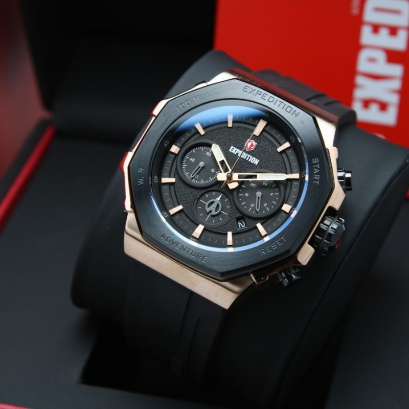 JAM TANGAN PRIA EXPEDITION E6816/E 6816 ROSEGOLD BLACK ORIGINAL