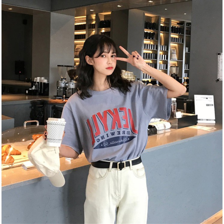 T-Shirt Korea Style Kaos Wanita Kaos Casual Kaos Santai Kaos Longgar Motif Huruf Pakaian Wanita