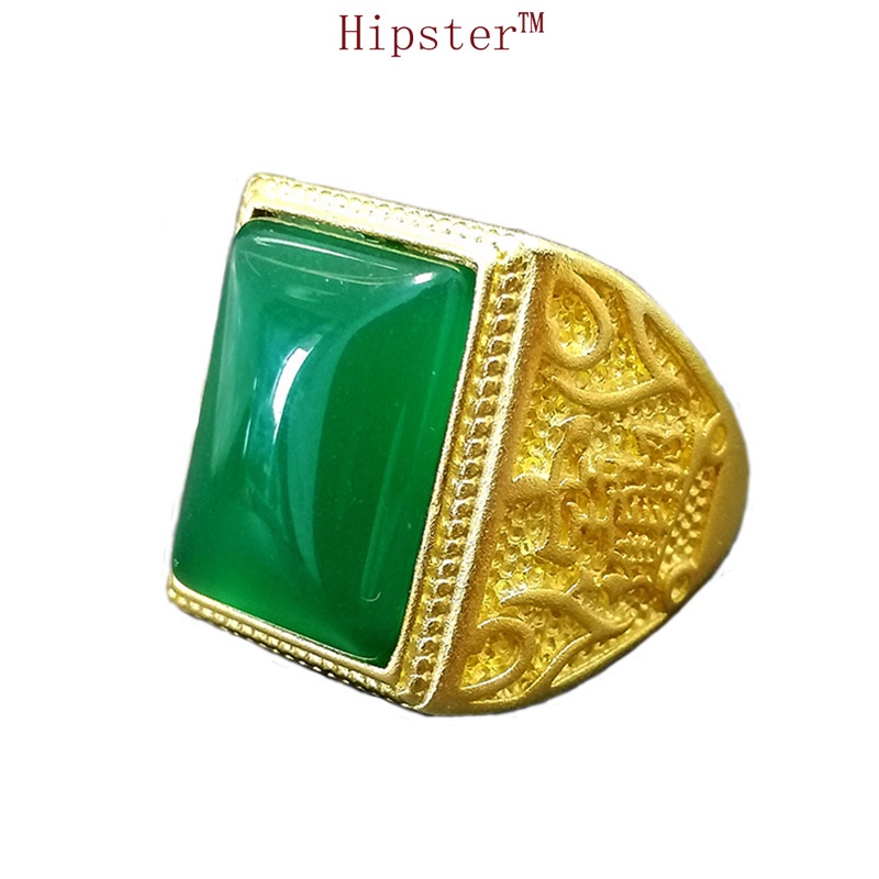 Hot Sale Retro Domineering Inlaid Emerald Gold Square Adjustable Ring