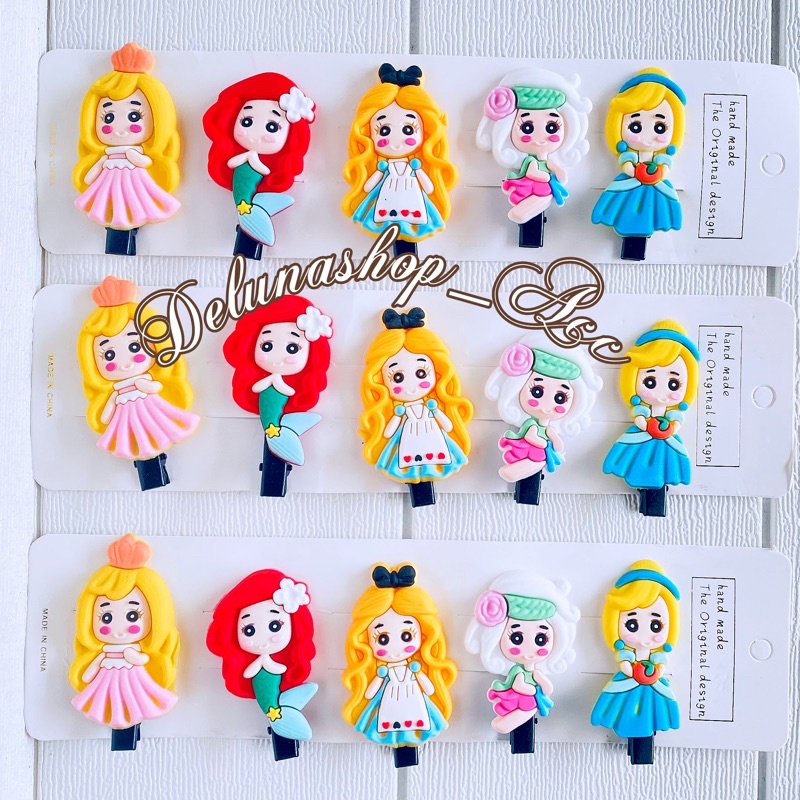 DELUNASHOP JEPITAN RAMBUT MOTIF PRINCESS FROZEN MERMAID CINDERELLA 1 PCS DAN 5 PCS JEPIT RAMBUT ANAK / JEPITAN RAMBUT ANAK MOTIF KARAKTER KARTUN