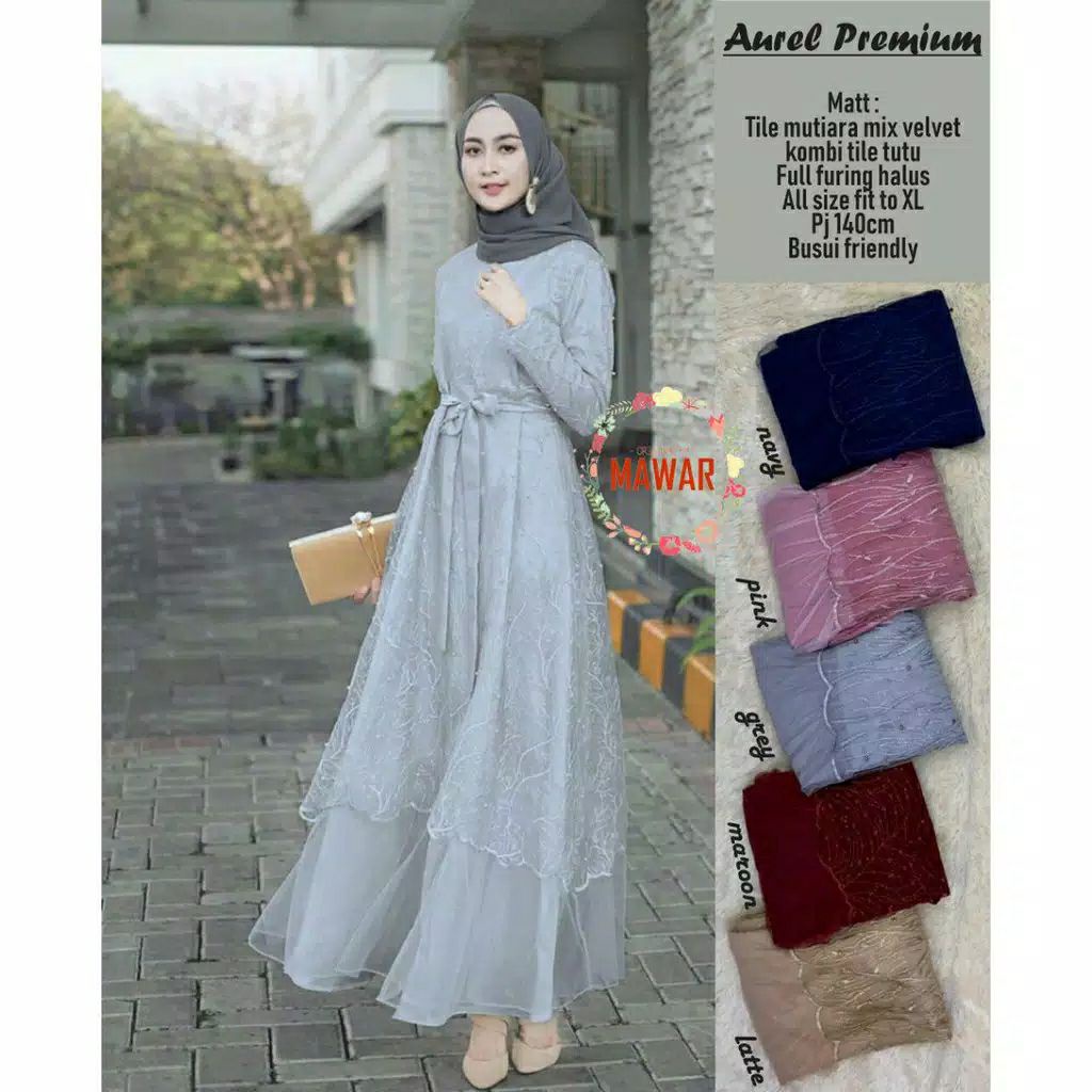 ( DISKON TERMURAH ) BUSUI ORI 5 WARNA Dress Maxi Premium Aurel Kayla Tile Mutiara