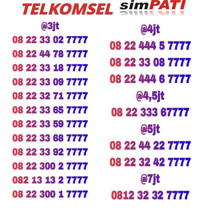 nomor cantik telkomsel simpati kwartet 7777