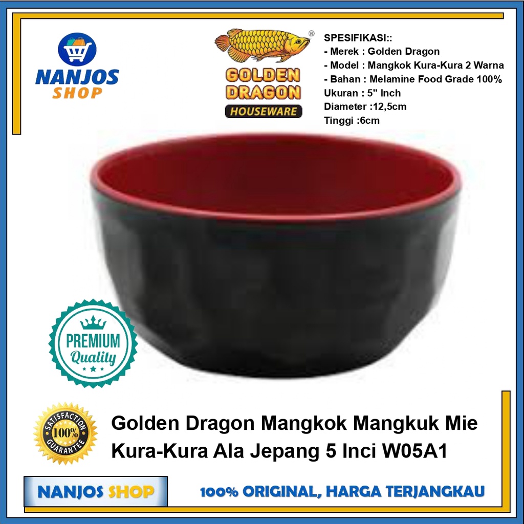 Golden Dragon Mangkok Mangkuk Mie Kura-Kura Ala Jepang 5 Inci W05A1