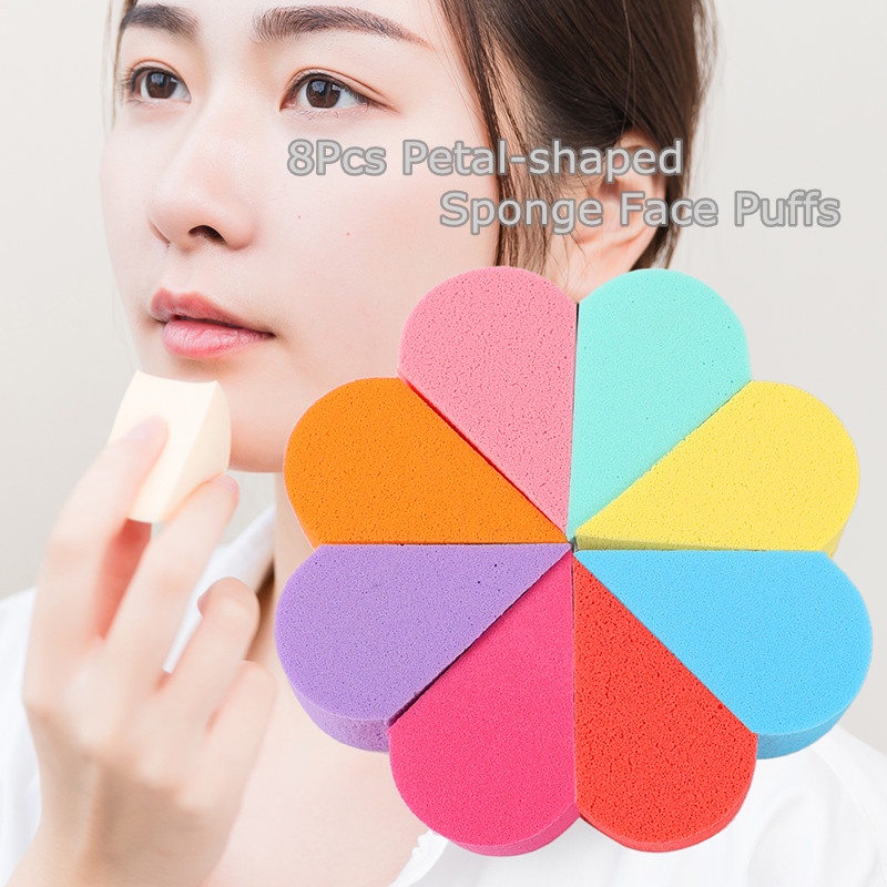 8Pcs Dry&amp; Wet Use Makeup Blender Sponge Set Soft Petal-shaped Puffs for Liquid Cream Powder Eight-color