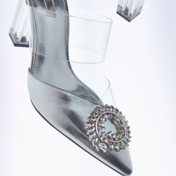 ZR Silvery Vinyl Transparan Heels Mule 451