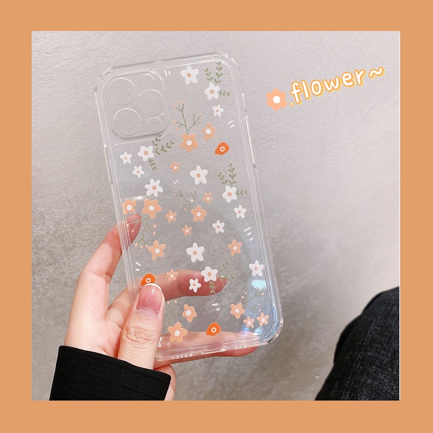 【Ready Stock】Small Fresh Flower Transparent Case Compatible for iPhone 14 13 12 11 Pro Max X XR Xs Max 6 6s 7 8 Plus 12 13 MIni Precision Hole TPU Soft Silicone Mobile Phone Case Protective Back Cover