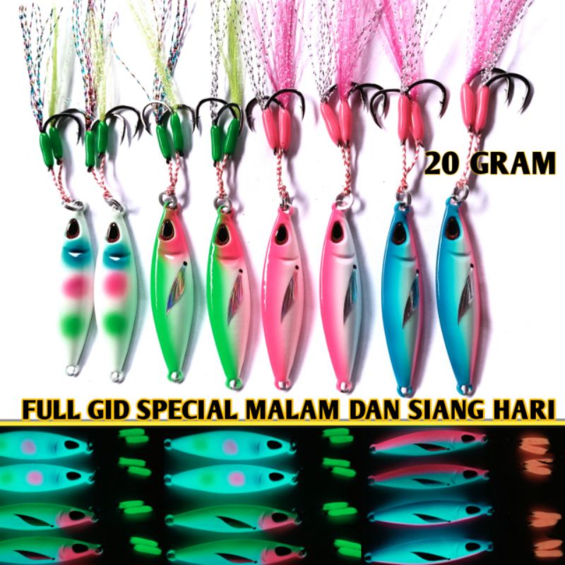 Umpan Micro jig set ful gid+hok 30g 20g 15g 10g gid metal jig koika UV full Siang malam metal jig kiler