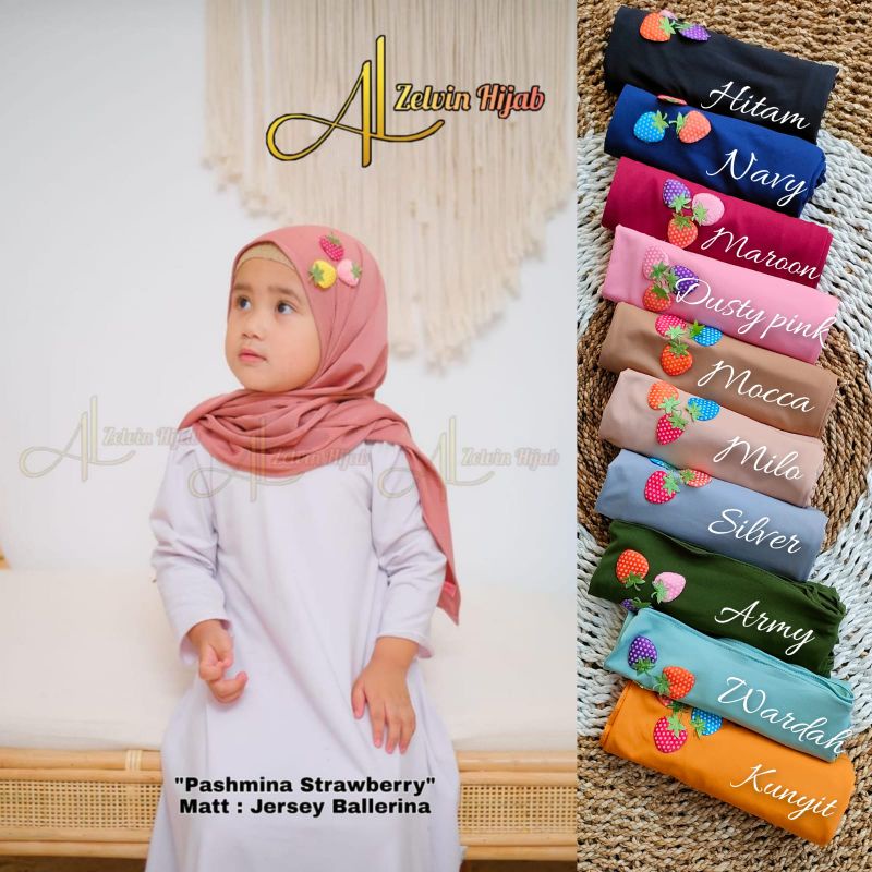 (1 Kg = 13 Pcs) Pashmina Instan Anak Jersey Strawberry