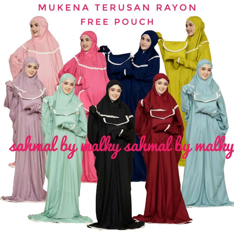Mukena Terusan Dewasa Rayon renda polosan mukena lajuran jumbo telekung8