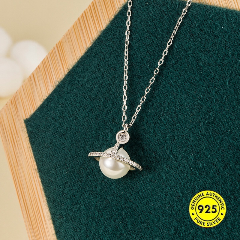 Kalung S925 Silver Aksen Mutiara Bintang Berlian