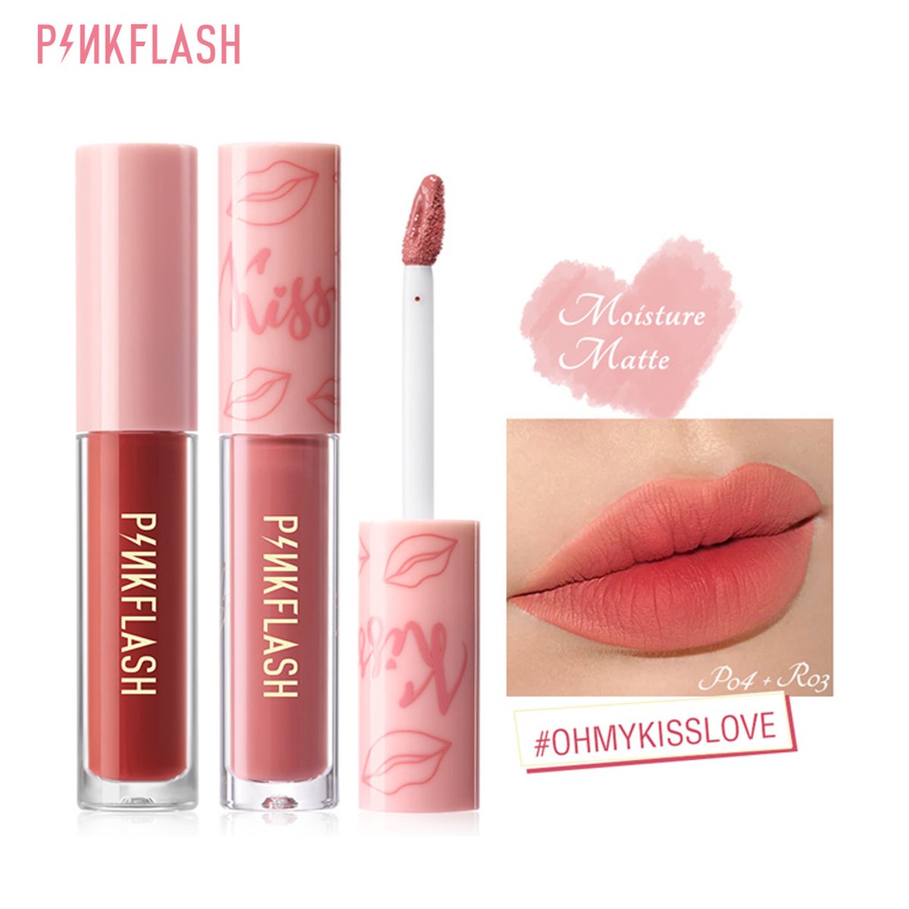 PINKFLASH OhMyKiss 2 Pieces Liquid Lipstick Long Lasting Lipstik Cair Lembut Matte digigit bibir terlihat VE Pelembab Tahan Lama Original Sachi Beaute